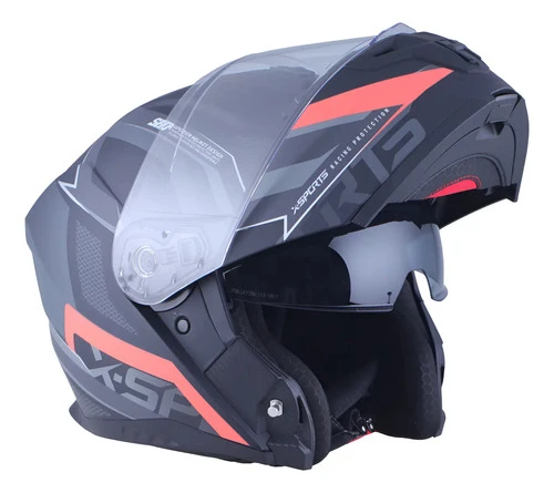 Casco Rebatible Con Lentes De Sol Negro Mate Rojo  Gkmotos